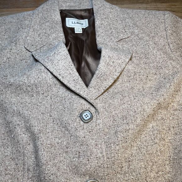 LL Bean Blazer 3 Button Jacket Women's Large Wool Lined Silk Blend Herringbone - Picture 6 of 16
